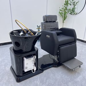 Chaise de shampooing en cuir noir moderne de luxe, lit de spa pour salle de bain et salon, mobilier de salon - Product Image 6