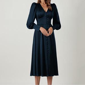 Nuevos Vestidos de Mujer Elegantes con Cuello en V, Manga Farol y Cintura Ajustada en Satén - Product Image 5