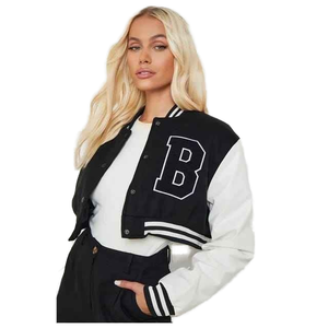 Chaqueta Universitaria Corta de Moda para Mujer, Material de Alta Calidad de Viscosa/Algodón, Color Sólido, Cuello Alto, Manga Larga, Servicio OEM - Product Image 1