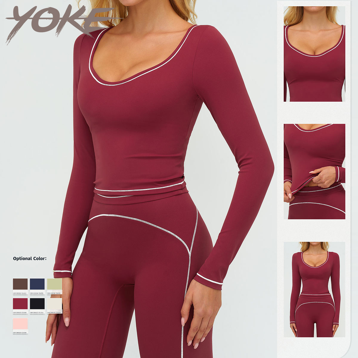 Yoke Autumn and Winter Yoga Long Sleeves Contrasting Colors Sandblasting Slimming Fashionable Outdoor Sports Long Sleeves
