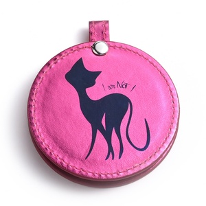 Two Sides PU Leather Round Pocket Rose Red Makeup Sliding <b>Compact</b> <b>Mirror</b> for Women - Product Image 4