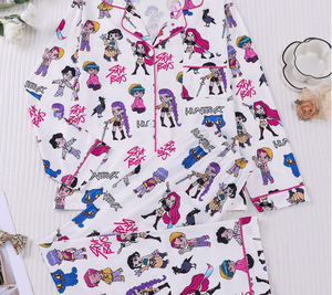 Nuevo Conjunto de Pijama de Verano a la Moda, Estampado de Dibujos Animados K-Pop, Poliéster Suave, Manga Larga, Pantalones Cortos, Conjunto de Dos Piezas, Ropa de Dormir para el Hogar - Product Image 3