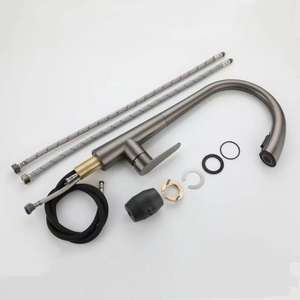 Robinet de cuisine en acier inoxydable 304, finition or brossé, avec douchette extractible et flexible intégrée, <span class=keywords><strong>mitigeur</strong></span> d'évier eau chaude et froide, pulvérisateur rétractable - Product Image 6