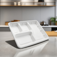 Ebelee Plateaux alimentaires jetables personnalisés biodégradables et compostables en bagasse de canne à sucre, 6 compartiments, pour salades et snacks