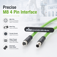 Kabel Ekstensi M8 D-Code 4 Pin Male to Female 3M Terlindungi Fleksibel Tinggi Kompatibel dengan Binder untuk Otomasi Profinet EtherCAT