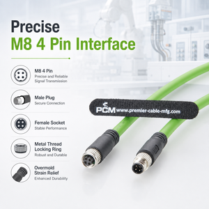 Câble d'extension M8 D-Code 4 broches mâle-femelle 3M blindé haute flexibilité compatible avec Binder pour l'automatisation Profinet EtherCAT - Product Image 2