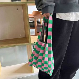 Ins Style <b>Fold</b> Design Bump Color Wool Knitted Shoulder Handbag Organ Shopping Bag - Product Image 5