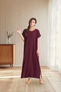 Robe longue personnalisée en coton et lin pour femme, style bohème, maxi, manches courtes, grande taille, décontractée, printemps, unie, avec ceinture, coupe trapèze - Product Image 6