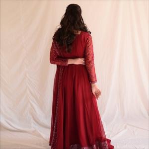 Ensemble de costume Anarkali brodé en marron pour femmes Unity Luxure, élégant pour les fêtes et les mariages - Product Image 2
