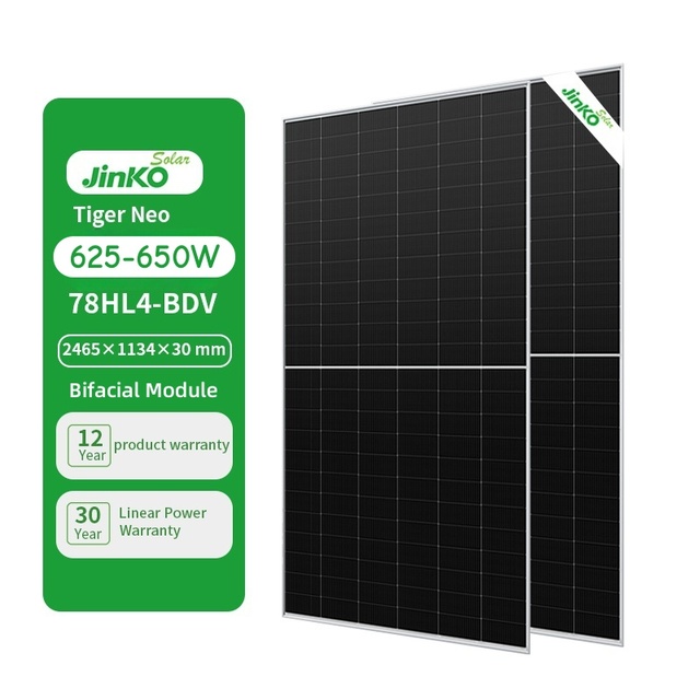 For Jinko High Efficiency Bifacial Solar Panels 625W-650W N-Type PV Modules for Home & Commercial Use