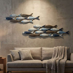 Mediterranean 3D Fish Wall Hanging Blue Wooden Home <b>Decor</b> Horizontal Irregular Shape - Product Image 2