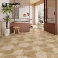 Carreaux de sol en porcelaine imitation bois de Foshan, motif feuille de lotus, grain de bois, rétro, salon, chambre à coucher, magasin de vêtements, salle à manger