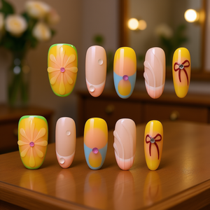 Luxury <b>Press</b>-<b>On</b> Coffin <b>Nails</b> Set Short Yellow Flower Design Resin False <b>Nails</b> For Women Girls Salon Style - Product Image 2