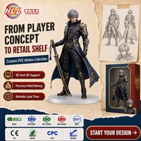 Figurine de chevalier fantastique en PVC personnalisée, homme éblouissant en armure dorée avec cape marine, statue de collection CE EN71 CPC OEM ODM
