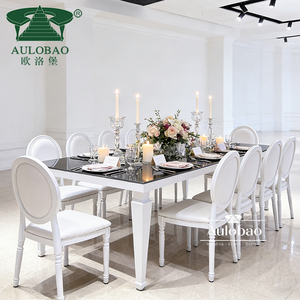 Glass Top White Iron Metal Banquet Rectangle Modern Wedding <b>Tables</b> - Product Image 6