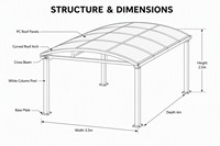 Cochera Doble de Aluminio Reforzado con Techo Impermeable para 2 Autos, para Exteriores, Patio de Villa, Entrada de Vehículos