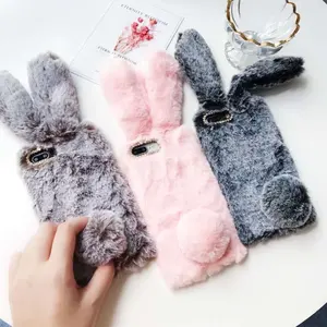 New Design Warm Winter Furry Soft Faux Furry Diamond Skin Rabbit Appearance Phone Case for iPhone