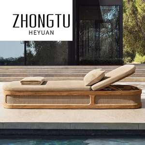 Chaise de plage design moderne, lit de jour pour le jardin, meubles pour hôtels, teck, salon de soleil pliable pour l'extérieur, chaises longues pour la piscine, canapé-lit - Product Image 4