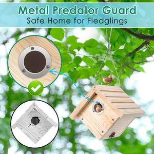 Hangende Natuurkleur Houten Winterkoninkje Vogelhuisjes Voor Buiten Met Metalen Bewaker Rustieke Grenen Houten Vogelhuisje - Product Image 4