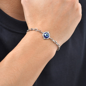 Pulsera <span class=keywords><strong>de</strong></span> Acero Inoxidable 316L con <span class=keywords><strong>Ojo</strong></span> Azul, Unisex, Medallón Nazar, Amuleto <span class=keywords><strong>de</strong></span> Protección, Cadena <span class=keywords><strong>de</strong></span> Eslabones, Joyería Espiritual Impermeable - Product Image 2