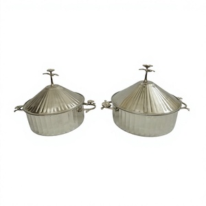 Juego de dos ollas metálicas para calentar comida, con acabado plateado mate, diseño elegante, de alta calidad, nuevas. - Product Image 1