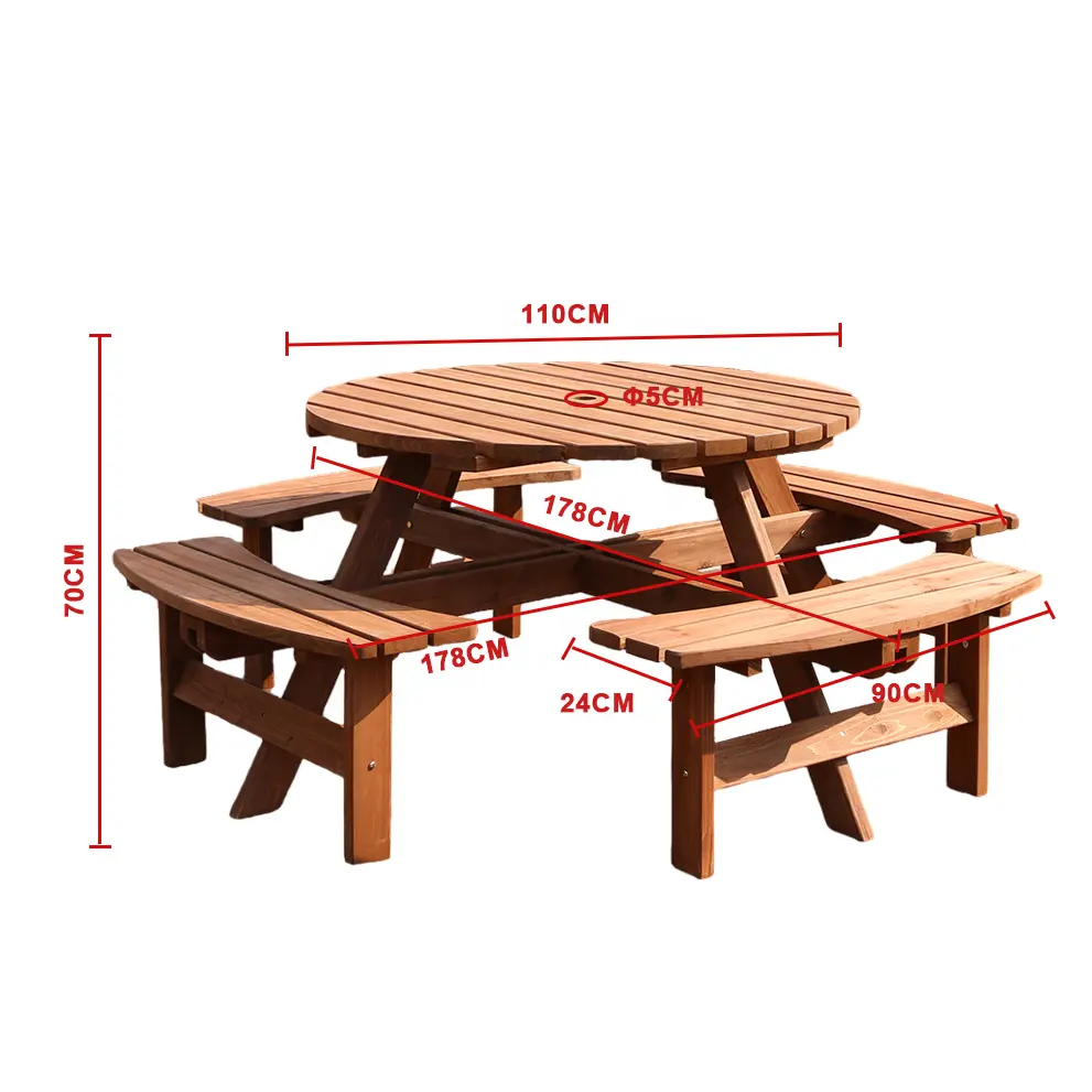 Table de pique-nique ronde en bois, table de pique-nique en bois de café de qualité supérieure