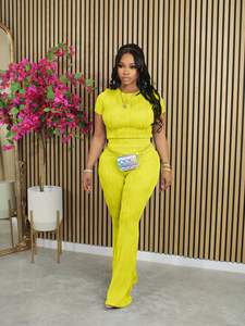 卸売ファッション2025レディースカジュアル2ピースセット通気性半袖トップ & 弾性ウエストロング - Product Image 2