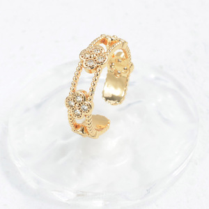 Anello Aperto Personalizzato a Quadrifoglio Nero e Verde con <span class=keywords><strong>Micro</strong></span> Pavé di Zirconi in Oro Champagne per Donne e Ragazze - Product Image 5