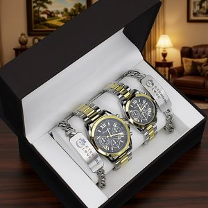 Ensemble cadeau de montres personnalisées pour <span class=keywords><strong>couple</strong></span> avec bracelets gravables |   Paire de montres en alliage avec logo personnalisé, jour et date, pour anniversaire - Product Image 3