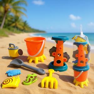 Set di giocattoli da spiaggia con secchiello, paletta e stampi, 7 pezzi, per il divertimento dei bambini all'aperto - Product Image 3