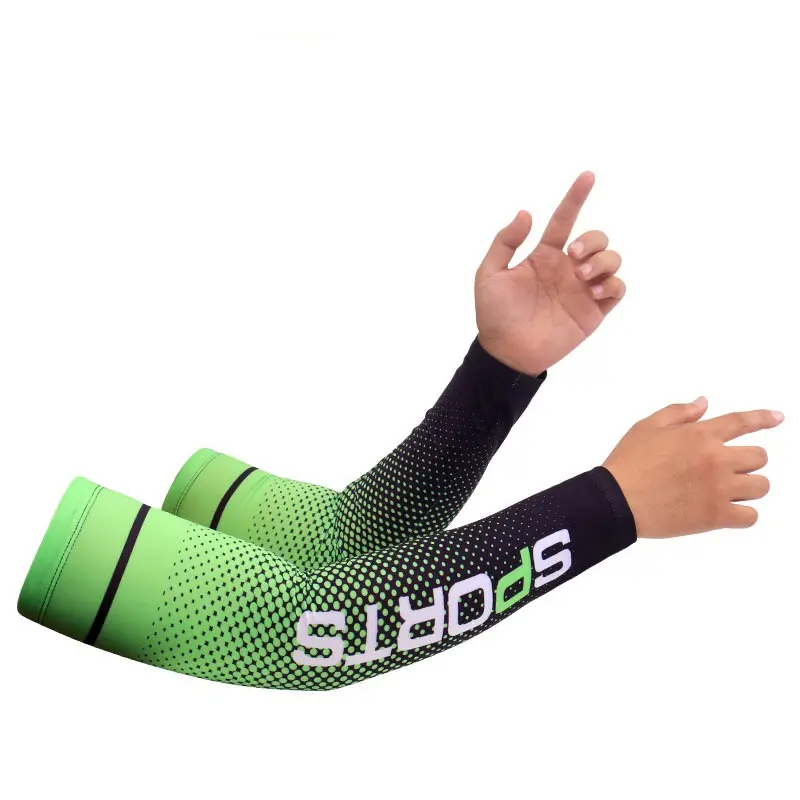 Lengan olahraga kompresi Logo kustom lengan pendek tabir surya uniseks untuk bersepeda & basket BRK pelindung UV & fitur Anti-Uv
