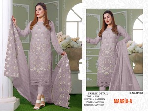 Costume Salwar de vêtements indiens et pakistanais en fausse georgette lourde avec séquence de broderie d'Inde - Product Image 2