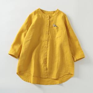 Abbigliamento estivo Casual con maniche a tre quarti camicie da <span class=keywords><strong>donna</strong></span> giapponese in <span class=keywords><strong>lino</strong></span> largo <span class=keywords><strong>camicia</strong></span> Button up - Product Image 4