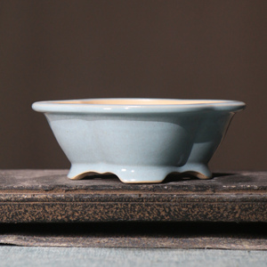 <b>Ceramic</b> Bonsai <b>Pot</b> Green Glazed Crackle Finish Zen Style For Indoor <b>Plants</b> - Product Image 2