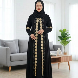 Abaya de Color Sólido con Bordado Pesado y Cuentas, Manga Ultra Larga, Estilo Dubái, Vestido Largo de Verano para Mujeres Musulmanas, para Ramadán y Eid - Product Image 1
