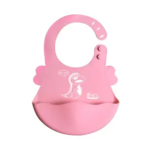 Free Sample Bulk Low Price Food Grade Waterproof Animals Silicone Baby Bibs Waterproof Dinosaur Cartoon Silicone Baby Bibs