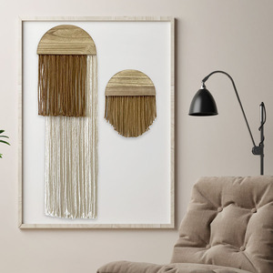 Tapiz Bohemio con Borlas, Decoración Nórdica de Algodón Hecha a Mano, Adorno Colgante Semicircular de Madera Maciza para Decoración del Hogar - Product Image 4