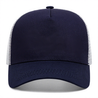 Casquette de baseball unisexe bleu marine à 6 panneaux avec dos en maille blanche, respirante et décontractée pour l'été