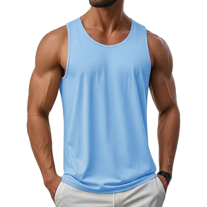 Men's Solid Color Quick Dry Polyester Sleeveless Tank Top O-Neck Casual Knitted Muscle <b>Vest</b> Light Blue - Product Image 1