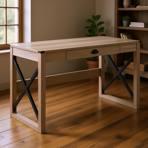 Escritorio de Computadora Rústico Estilo Granja con Cajón, Diseño Artesanal en Madera, Estación de Trabajo para Oficina en Casa - Product Image 2