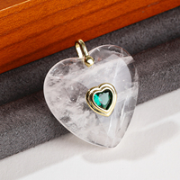 Pendentif cœur incrusté de pierres précieuses, pierre naturelle plaquée or 18 carats avec zircon étincelant, DIY