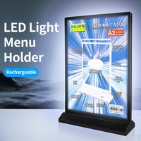 KEJEA Présentoir LED de bureau rechargeable personnalisé Double face pour carte de restaurant A3 Boîte à lumière LED Menu de table