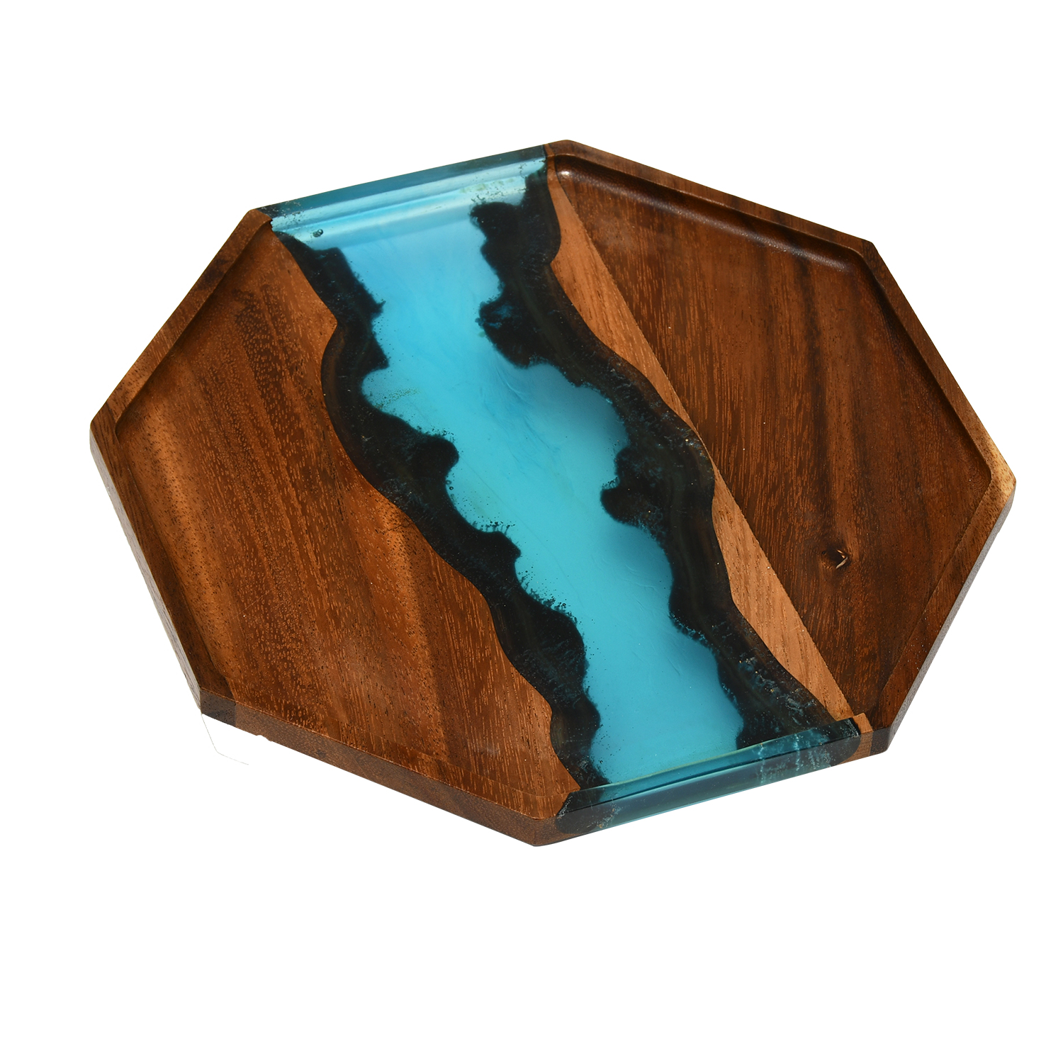 Epoxy Resin Walnut Wooden Octagon Square Trays Serving Bread Plates for Fruit Salad Platter Vegetable Food Dish