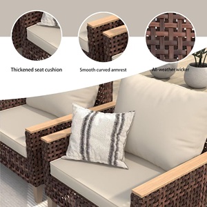 5-seats mây phòng chờ ăn ngoài trời sofa đặt bàn ngoài trời và ghế nhóm chỗ ngồi với đệm - Product Image 4