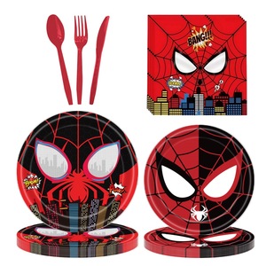 Ensemble de fournitures pour fête d'anniversaire <span class=keywords><strong>Spiderman</strong></span>, décoration rouge pour enfants, vaisselle jetable ronde et carrée en papier, plateau, <span class=keywords><strong>gobelet</strong></span> - Product Image 3
