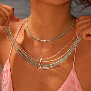 Collier tendance pour femme en acier inoxydable plaqué or avec perles d'imitation chrétiennes et perles de rocaille colorées, idéal pour les fêtes et le quotidien - Product Image 1