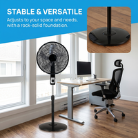 Ventilateur sur pied oscillant de 18 pouces à hauteur réglable avec bouton mécanique et grille de sécurité dense pour chambre et salon