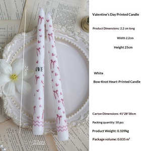 Velas cónicas impresas estilo francés, color rosa y blanco, con diseño de lazo y flores, velas de poste largo para decoración de mesa de boda o San Valentín. - Product Image 6