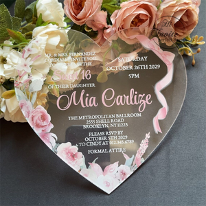 Invitations en acrylique pour Quinceañera, thème Citrouille Bleu Clair, style Cendrillon, avec fleur et <span class=keywords><strong>couronne</strong></span>, pour événements élégants et Bat Mitzvah - Product Image 3
