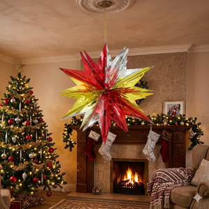 60cm Glänzende Rot-Gold-Folien-Schneeflocke Weihnachtsdekoration Große Hängende Metallische Schneeflocken-Verzierung für Feiertagspartys - Product Image 2